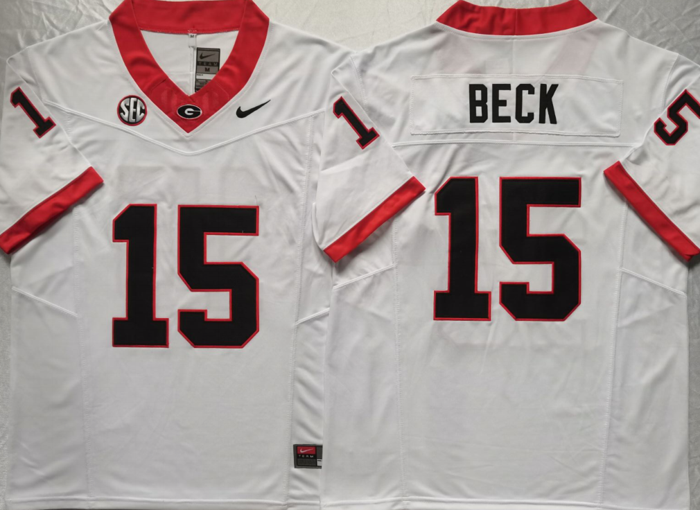 Men's Georgia Bulldogs Carson Beck #15 White Game Jersey