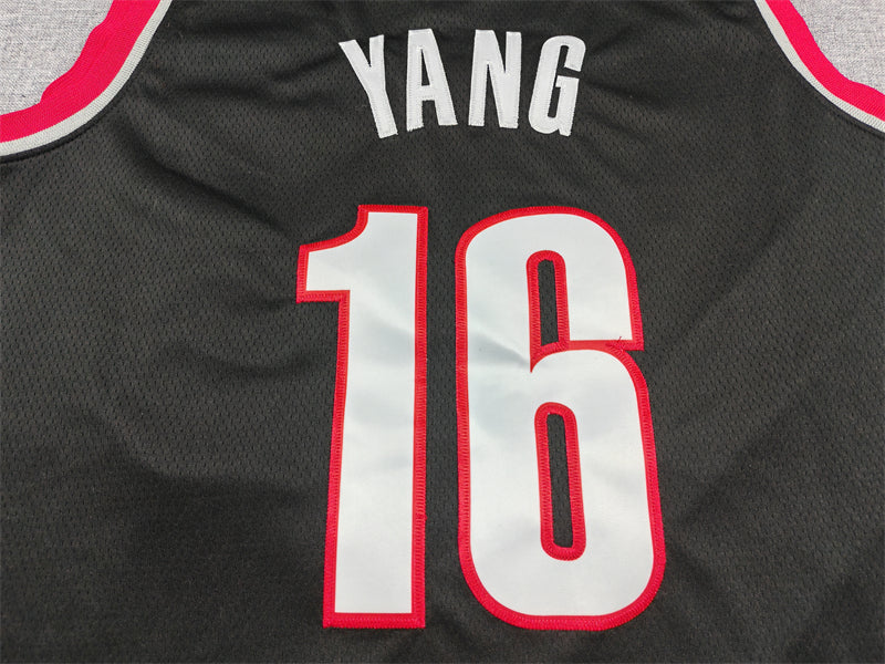 Men's Portland Trail Blazers Yang Hansen #16 Black Swingman Player Jersey - Icon Edition