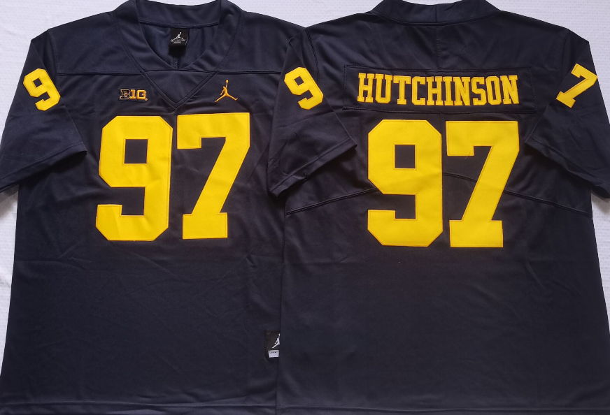 Men's Michigan Wolverines Aiden Hutchinson #97 Navy Alumni Player Game Jersey