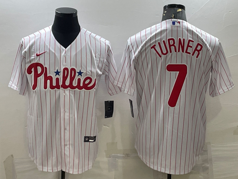 Men's Philadelphia Phillies Trea Turner #7 White Home Replica Player jersey