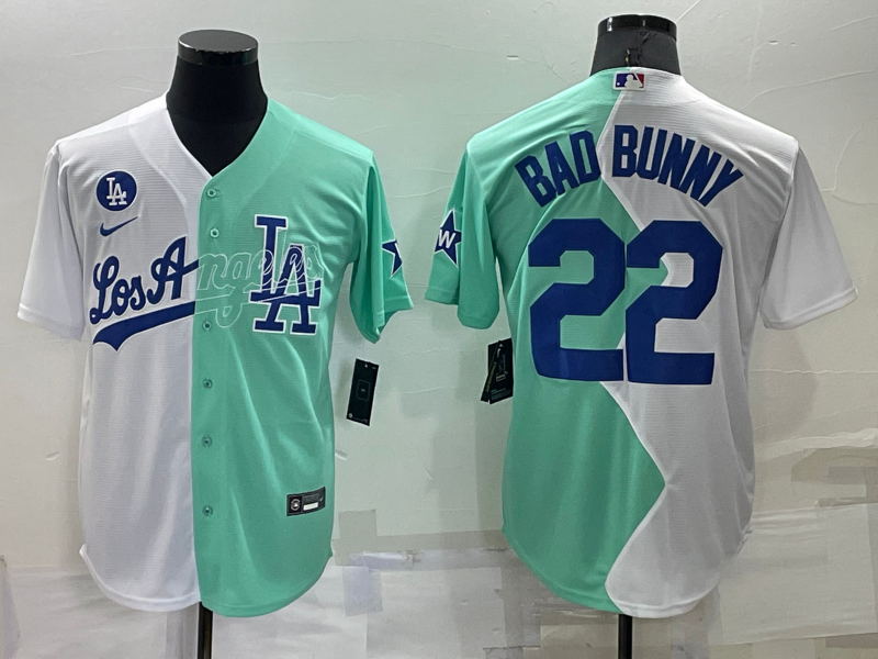 Men's Los Angeles Dodgers Bad Bunny #22 White/Green Replica Baseball jersey