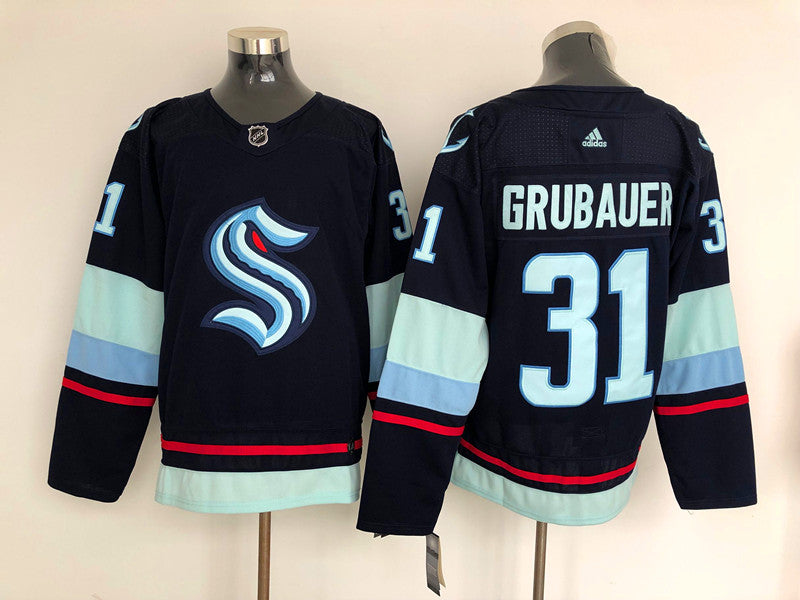 Men's Seattle Kraken Philipp Grubauer #31 Navy Home Breakaway Player jersey