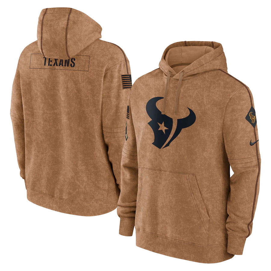 Men's Houston Texans Brown 2023 Salute To Service Club Pullover Hoodie1