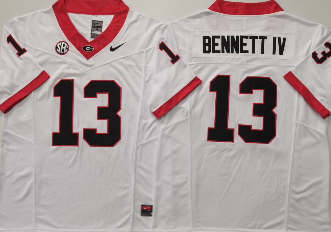 Men's Georgia Bulldogs Stetson Bennett #13 White Game Jersey