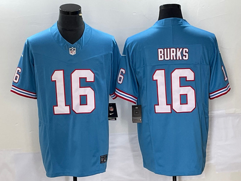 Men's Tennessee Titans Treylon Burks #16 Light Blue Oilers Throwback Alternate Game Player jersey
