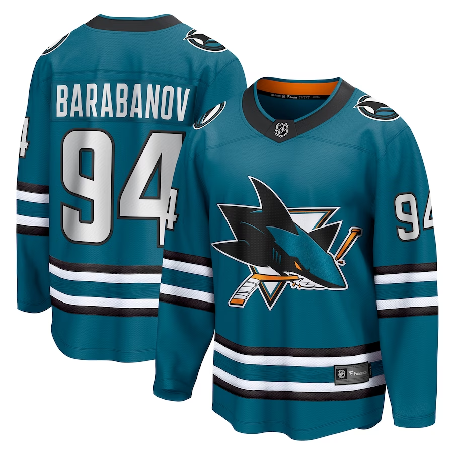 Men's San Jose Sharks Alexander Barabanov #94 Teal Home Breakaway Player jersey