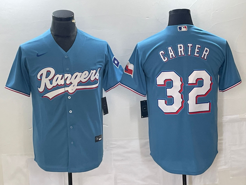 Men's Texas Rangers Evan Carter #32 Light Blue Replica Player jersey
