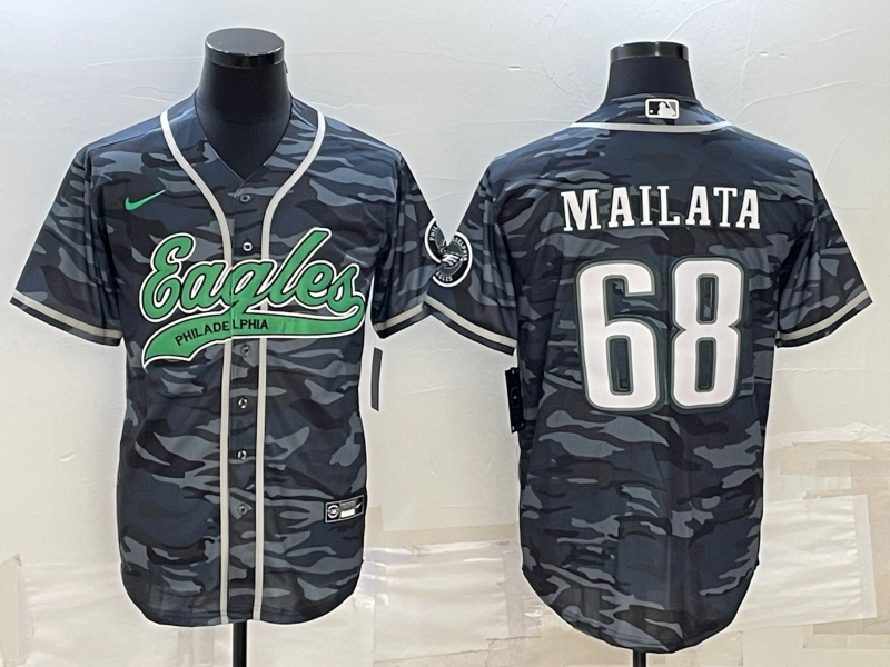 Men's Philadelphia Eagles Jordan Mailata #68 Grey Camouflage Game jersey Joint Edition