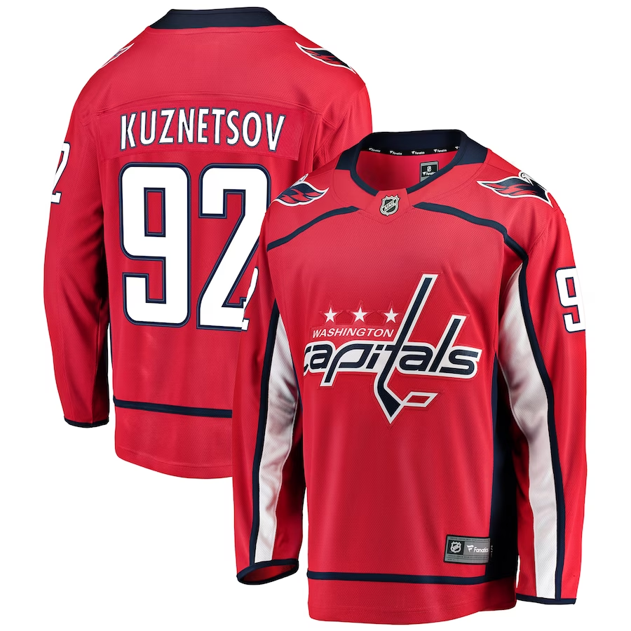 Men's Washington Capitals Evgeny Kuznetsov #92 Red Home Breakaway Player jersey