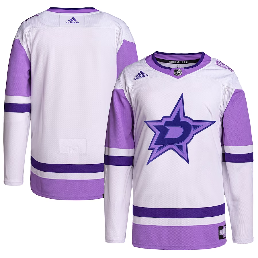 Men's Dallas Stars White/Purple Hockey Fights Cancer Primegreen Authentic Blank Practice jersey