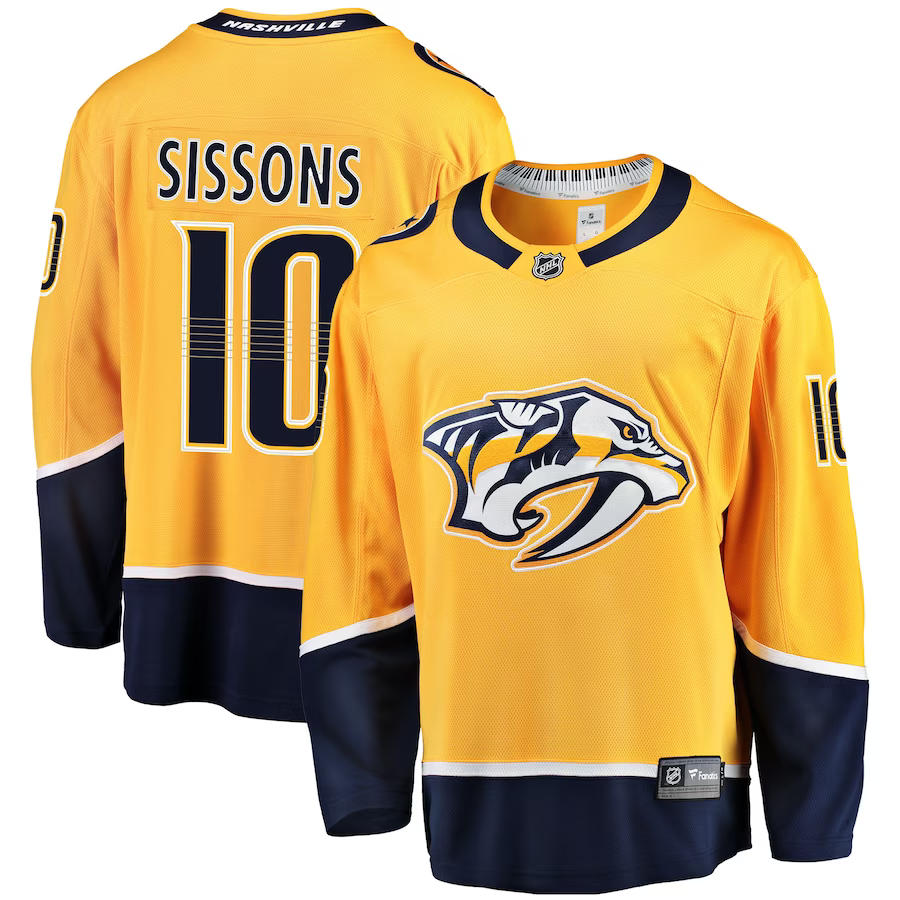 Men's Nashville Predators Colton Sissons #10 Gold Breakaway Player jersey