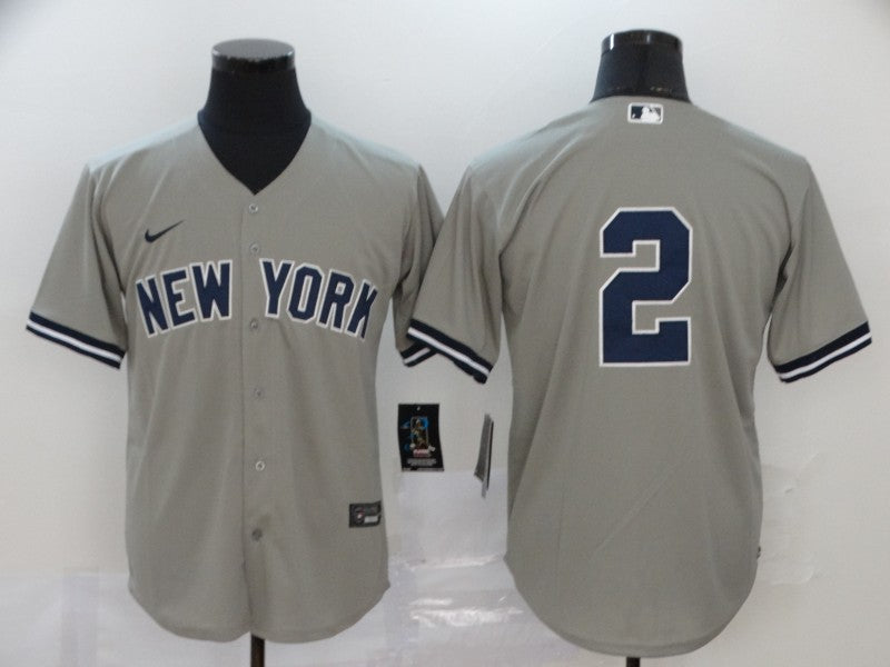 Men's New York Yankees Derek Jeter #2 Gray Replica Player Name jersey