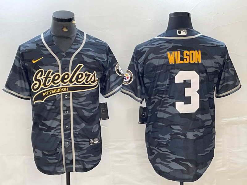Men's Pittsburgh Steelers Russell Wilson #3 Grey Camouflage Game jersey Joint Edition