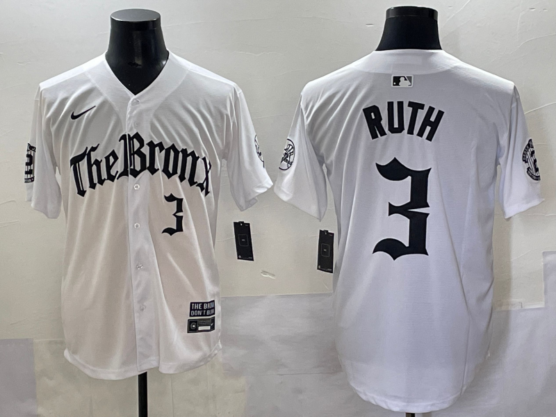 Men's New York Yankees Babe Ruth #3 White Alternate Limited Jersey