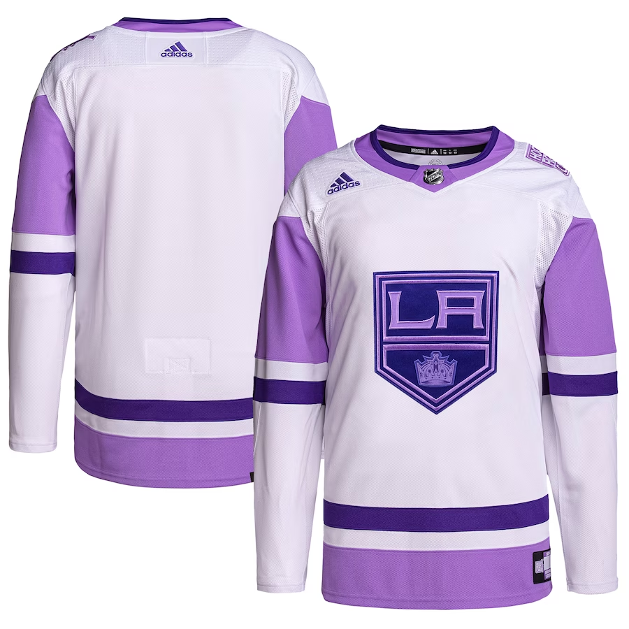Men's Los Angeles Kings White/Purple Hockey Fights Cancer Primegreen Authentic Blank Practice jersey