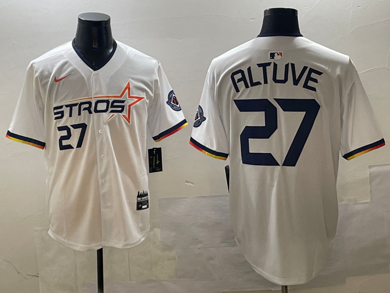 Men's Houston Astros Jose Altuve #27 White 2025 City Connect Limited Player jersey