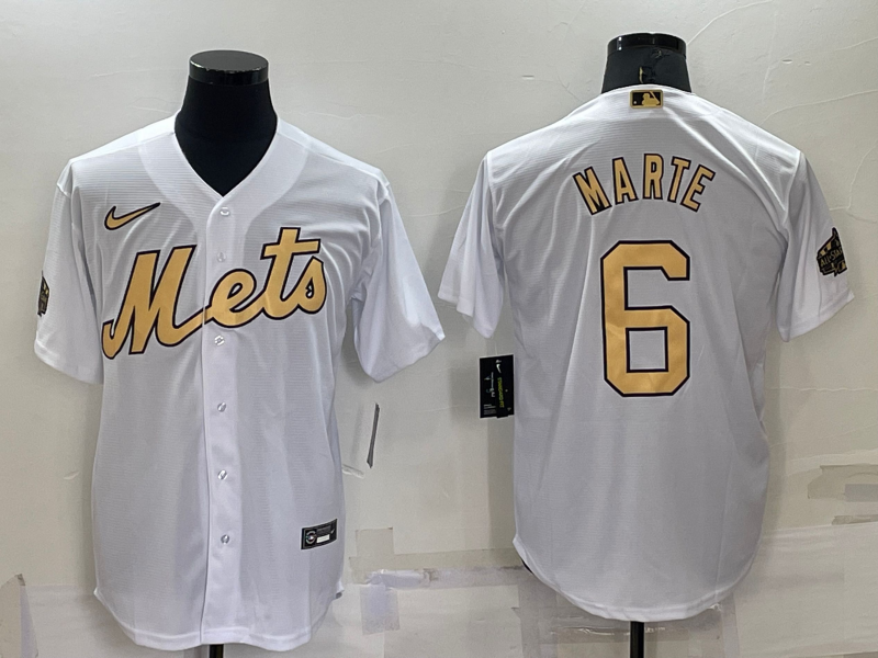 Men's New York Mets Starling Marte #6 White Replica Baseball jersey