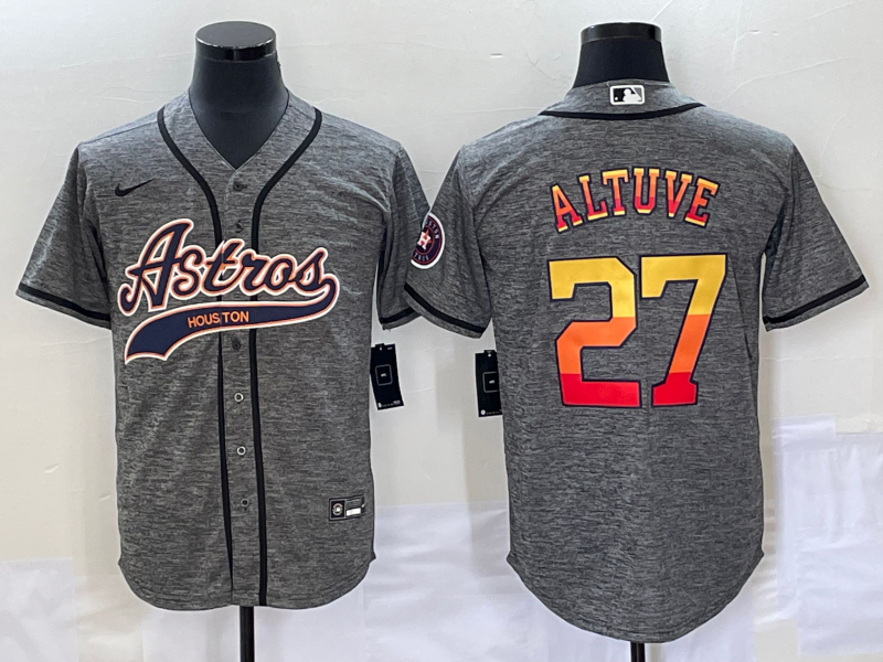 Men's Houston Astros Jose Altuve #27 Gray Replica Player jersey Joint Edition