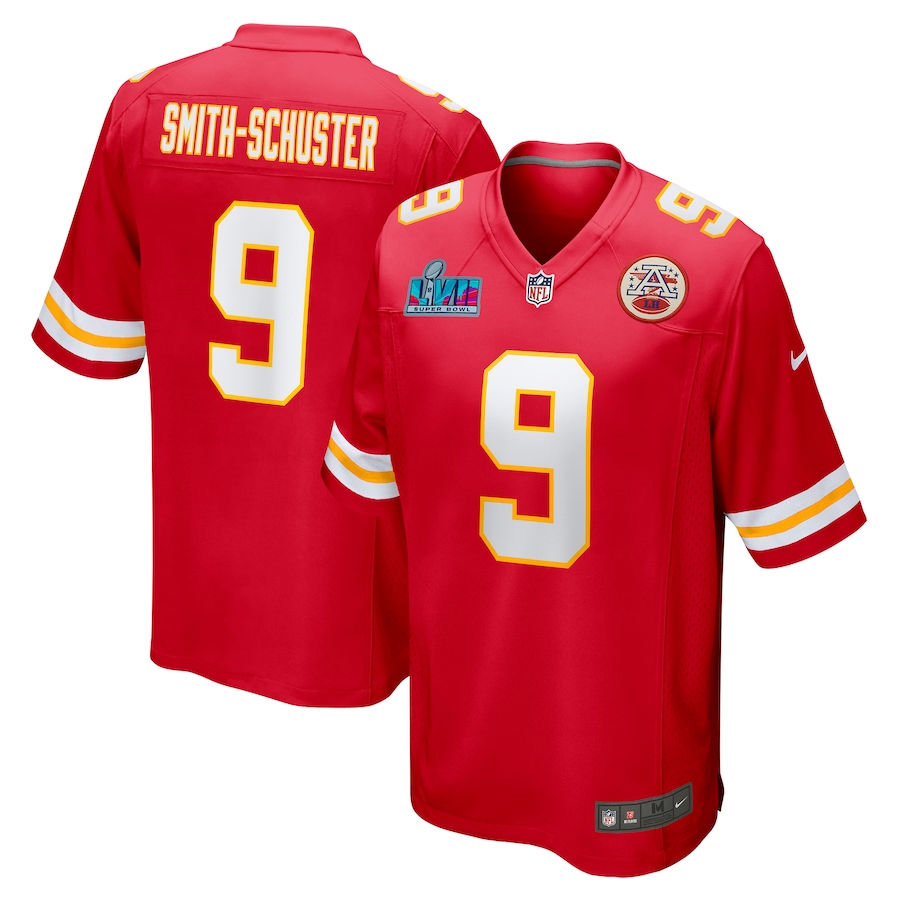 Men's Kansas City Chiefs JuJu Smith-Schuster #9 Red Super Bowl LVII Patch Game jersey