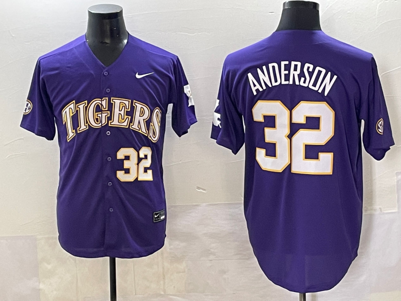 Men's LSU Tigers Kade Anderson #32 Purple Replica Player Jersey