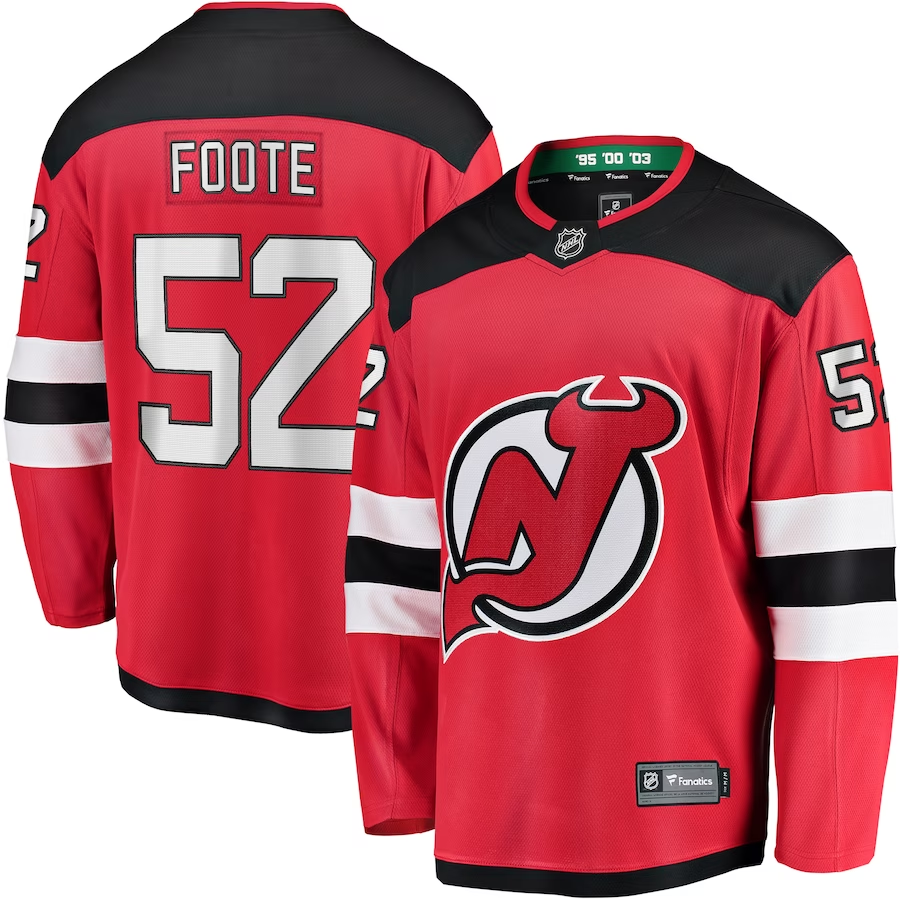 Men's New jersey Devils Cal Foote #52 Red Player Game jersey
