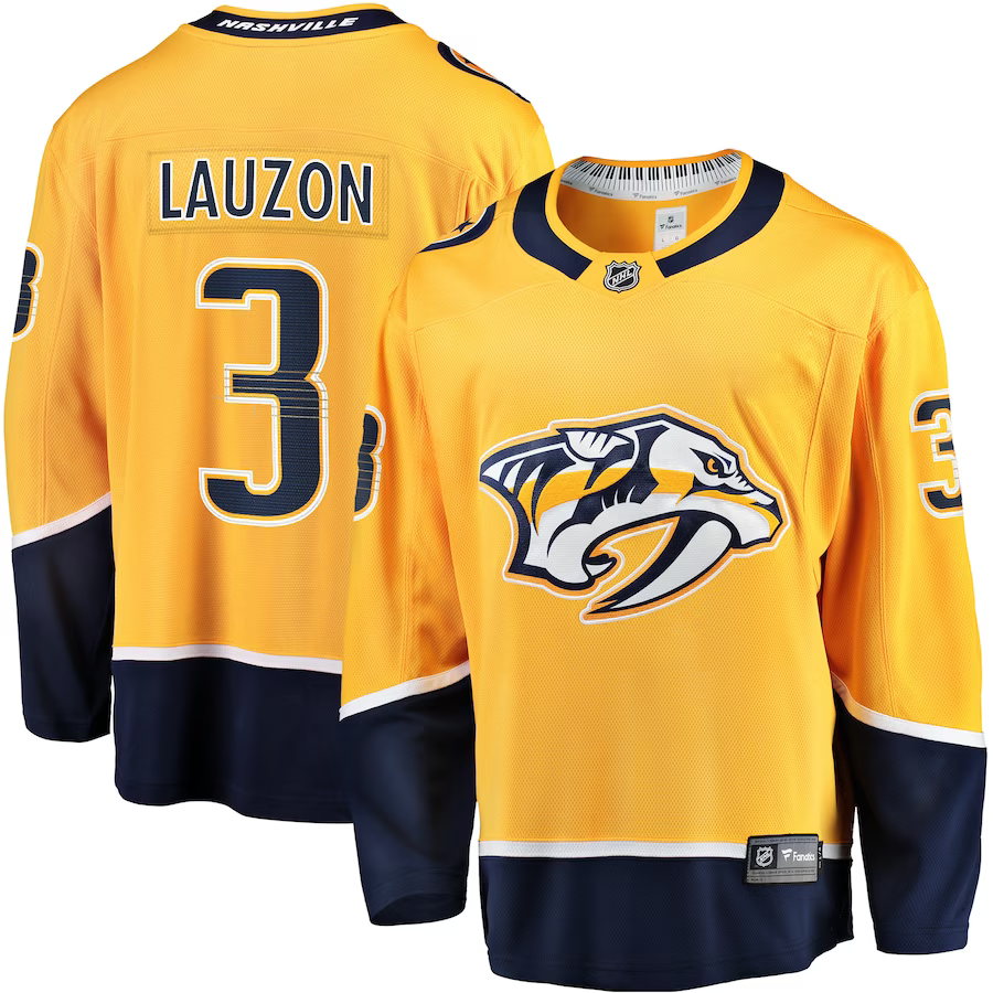 Men's Nashville Predators Jeremy Lauzon #3 Gold Home Breakaway Player jersey
