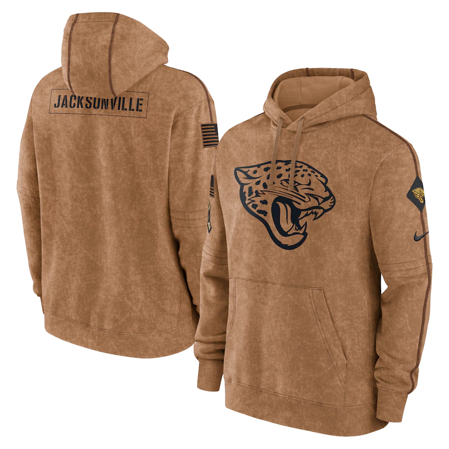 Men's Jacksonville Jaguars Brown 2023 Salute To Service Club Pullover Hoodie1