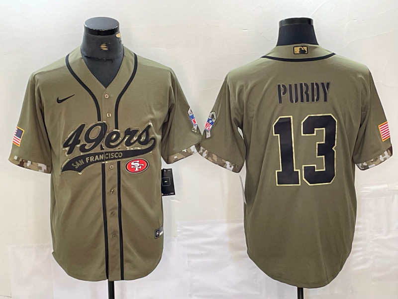 Men's San Francisco 49ers Brock Purdy #13 Olive 2022 Salute To Service jersey Joint Edition
