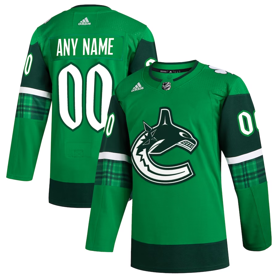 Men's Vancouver Canucks Kelly Green St. Patrick's Day Authentic Custom jersey