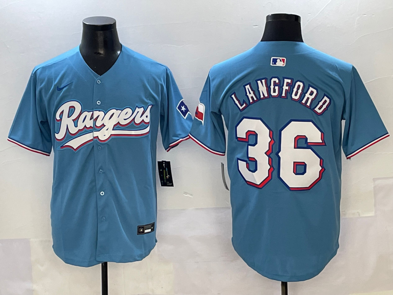 Men's Texas Rangers Wyatt Langford #36 Light Blue Replica Player Jersey