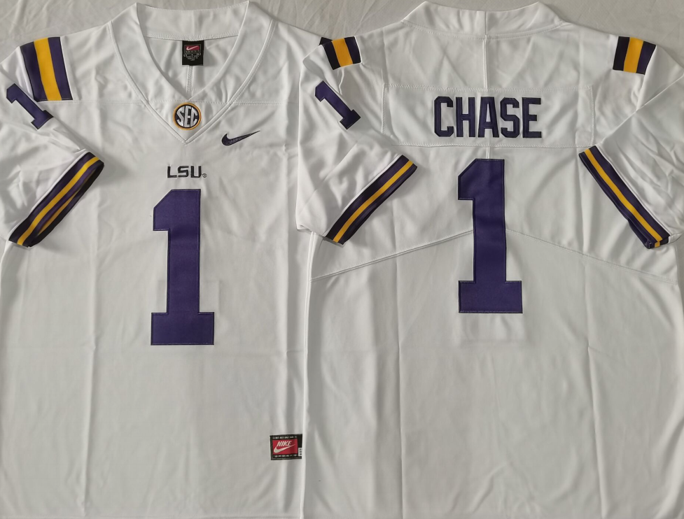 Men's LSU Tigers Ja'Marr Chase #1 White Game Jersey