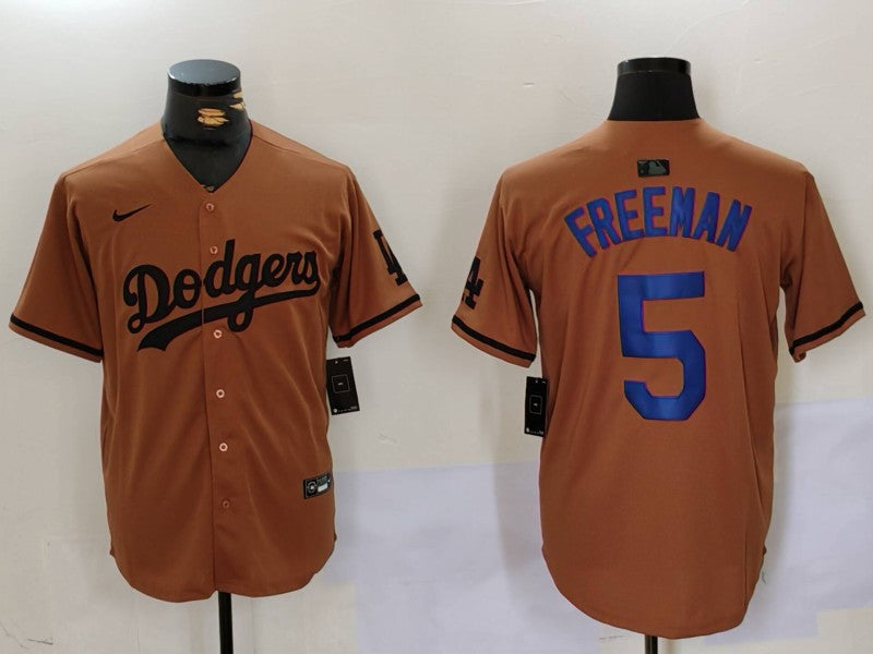 Men's Los Angeles Dodgers Freddie Freeman #5 Brown Game Player jersey