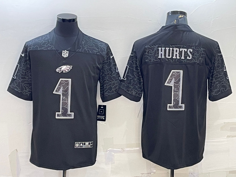Men's Philadelphia Eagles Jalen Hurts #1 Black RFLCTV Limited jersey