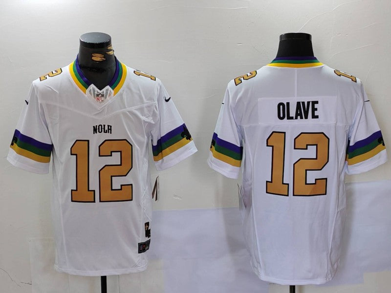 Men's New Orleans Saints Chris Olave #12 White Fashion Game jersey