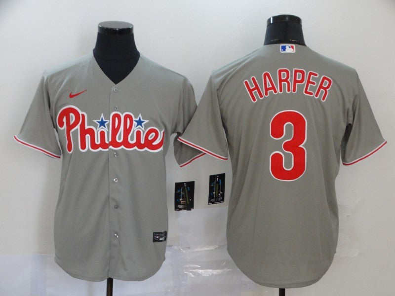 Men's Philadelphia Phillies #3 Bryce Harper Majestic jersey Gray