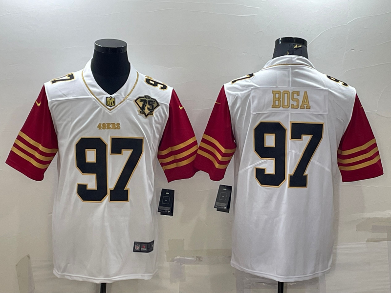 Men's San Francisco 49ers Nick Bosa #97 White 75th Anniversary Player jersey