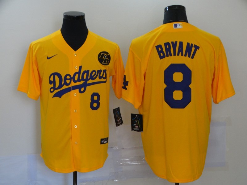 Men's Los Angeles Dodgers Kobe Bryant #8 Yellow Replica Baseball jersey