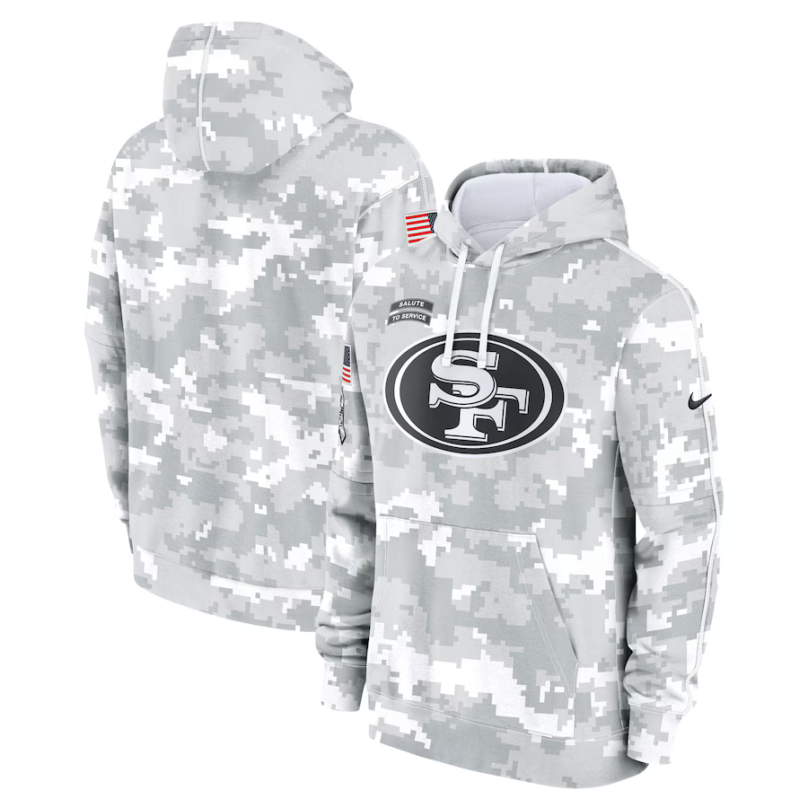 Men's San Francisco 49ers Arctic Camo 2024 Salute to Service Club Fleece Pullover Hoodie1