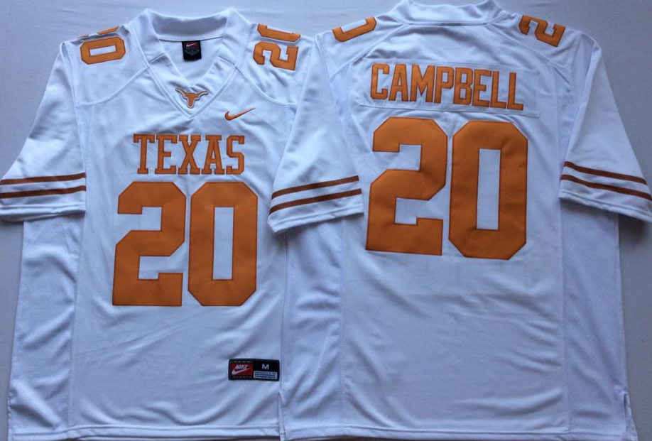 Men's Texas Longhorns Earl Campbell #20 White Replica Team Jersey