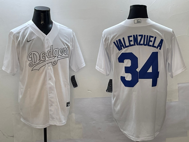 Men's Los Angeles Dodgers Fernando Valenzuela #34 White Game jersey