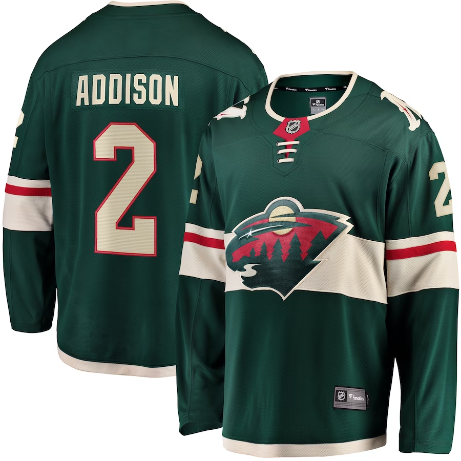Men's Minnesota Wild Calen Addison #2 Green Home Breakaway Player jersey