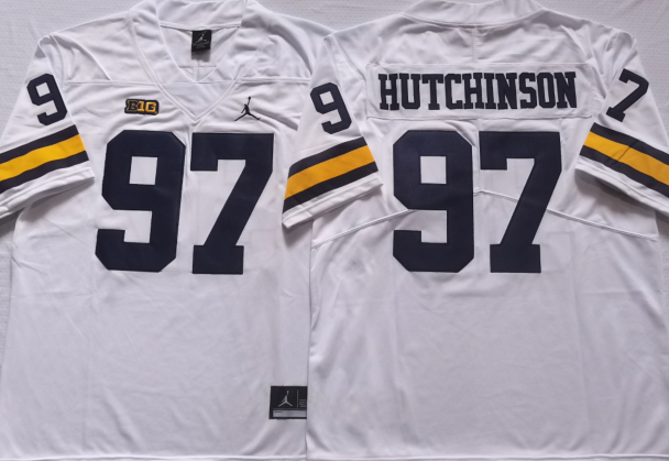 Men's Michigan Wolverines Aiden Hutchinson #97 White Alumni Player Game Jersey