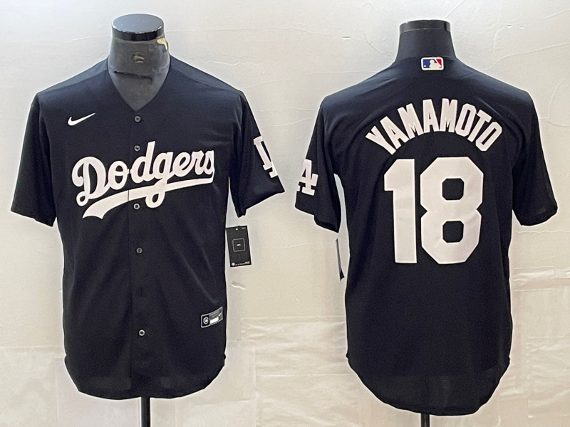 Men's Los Angeles Dodgers Yoshinobu Yamamoto #18 Black Replica Player jersey