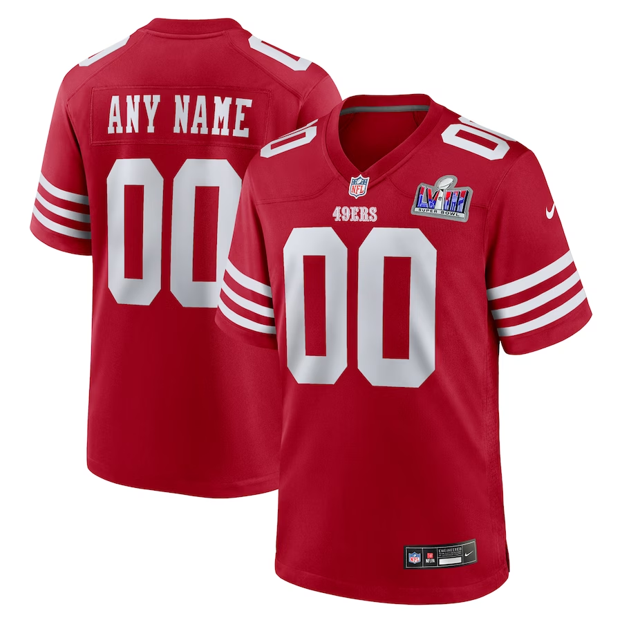 Men's San Francisco 49ers Scarlet Super Bowl LVIII Patch Custom Game jersey