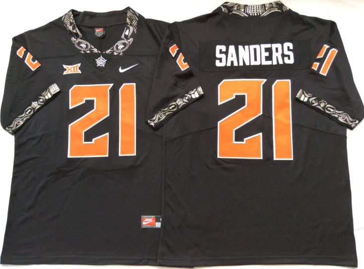 Men's Oklahoma State Cowboys Barry Sanders #21 Black Player Jersey