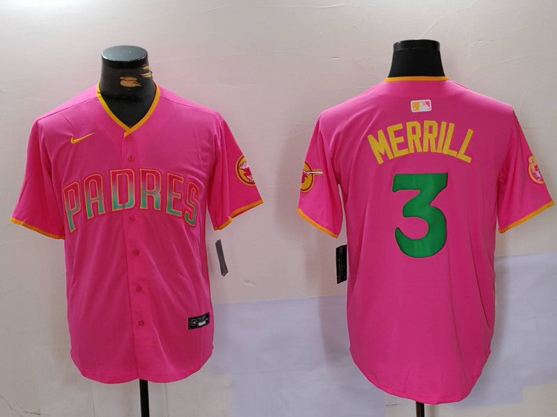 Men's San Diego Padres Jackson Merrill #3 Pink Replica Player jersey