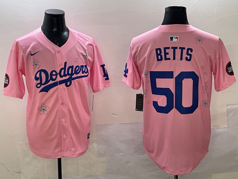 Men's Los Angeles Dodgers Mookie Betts #50 Pink Alternate Replica Player jersey