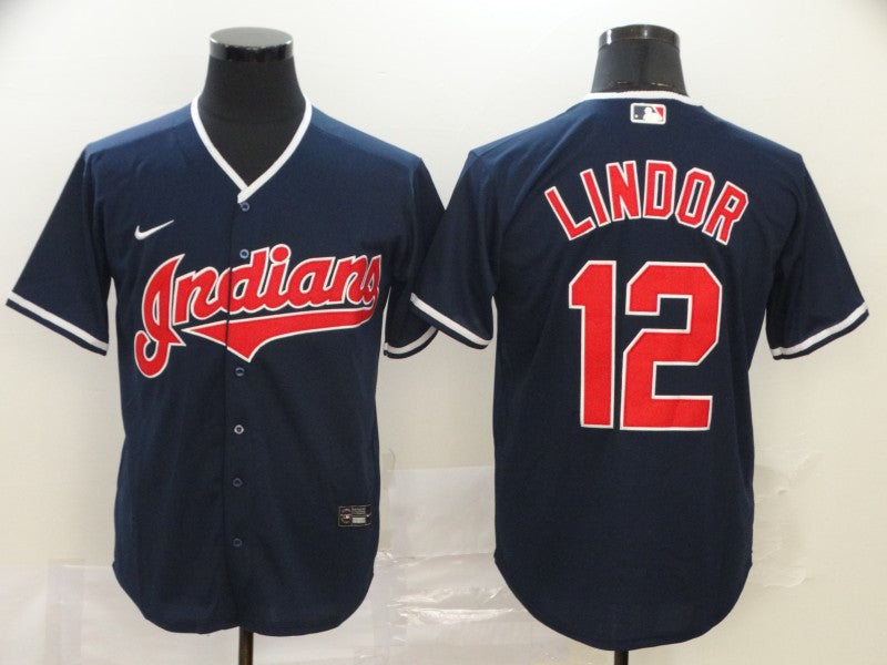 Men's Cleveland Guardians Francisco Lindor #12 Navy Replica Baseball jersey
