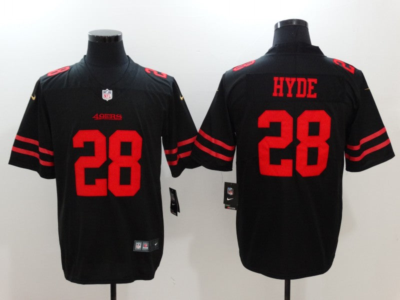 Men's San Francisco 49ers Carlos Hyde #28 Black Game jersey