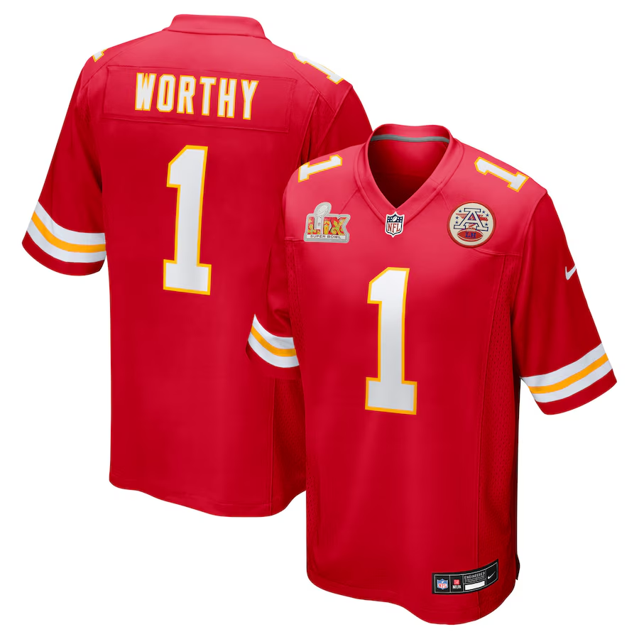 Men's Kansas City Chiefs Xavier Worthy #1 Red Super Bowl LIX Game jersey